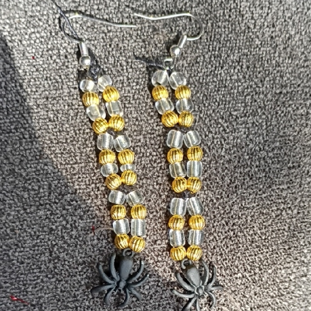 Gold and Silver Beaded Spider Earrings
